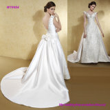 Popular Royal Design Wedding Dress with Low V Back and Bow Tailing