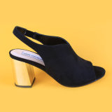 Ladies Black Suede Gold MID Heel Ankel Sandals for Women