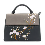 Flower Design Embroidery Contrast Color Lady Handbag