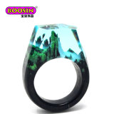 Customized Unique Jewelry Natural Resin Wood Rings with Real Flower