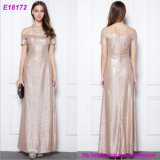 Ladies Golden Evening Dress Party Wear V- Neck Sequin Prom Dress