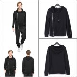 Chest Zipper Casual Hoodies Hooded Black Cotton