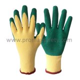 2 Yarn Beige Polycotton Shell Green Latex Palm Coated Gloves