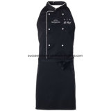 Twill Fabric Chef Apron with Contrast Colour Piping & Buttons