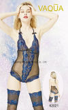 Sexy Ladies Royalblue Lace Teddy Bodysuits with Stocking Set