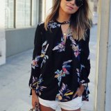 Women's Chiffon Blouse 2017 Fashion Floral Printing Loose Long Sleeve Tops Summer Women Cloths