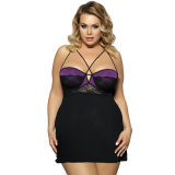 Wholesale Online Plus Size Pink/Purple Lace Stitching Sexy Halter Babydoll