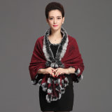 Lady Fashion Acrylic Knitted Rabbit Fur Collar Winter Shawl (YKY4481)
