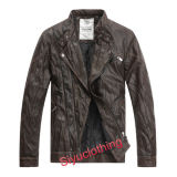 Men Brown Leather Casual Fashion Clothing Waterproof Jacket (J-1616)