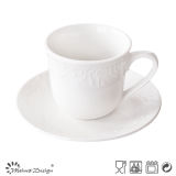 Embossed High White Porcelain Tea Cup and Saucer