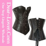 Brown Over-Bust Leatherette Corset with Bottom
