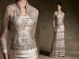 Champagne Lace Satin Mother of The Bride Dresses Lace Jacket Wedding Formal Dresses M1325