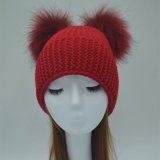 Low Price Women Fake Fur Hats Muffler with Faux Fur Pompoms