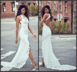 Lace Bridal Evening Gowns Halter Sheath Backless Wedding Dress Lb18542