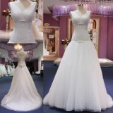 V Neck Ruched Tulle Low Waist Long Dress Bridal Gown