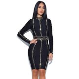 Spring New Arrive Women Bandage Dress Long Sleeve Neck Knee Length Foot Luxury Sequined Celebrity Dress for Evening Party