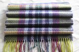 Cashmere Woolen Scarf with Herringbone and Plaid Pattern
