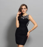 Nail Bead Evening Dress with High Collar Black Dress