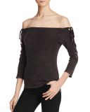 Maercy off The Shoulder Plain Lace up Tee Wholesale