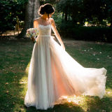 Vintage Sheer Neck Tulle Chiffon A-Line Outdoor Wedding Dress
