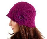 Custom Hand Crochet Cloche Hat Women Beret Beanie with Flower