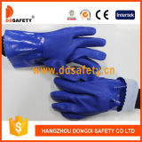 Ddsafety 2017 Blue PVC Glove Smooth +Sandy Finished Cotton Liner