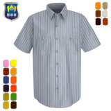 Men's Striped Long Sleeve Formal Dress Uniform Work Shirt