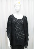 Lady Fashion Black Mesh Polyester Knitted Spring Hollow Shirt (YKY2203)