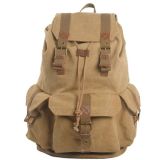 Khaki Canvas Student School Backpack with Many Pocket (RS-2080B)