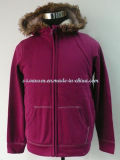 Purple-Red Winter Thermal Sportswear with Kangroo Pocket and Hood