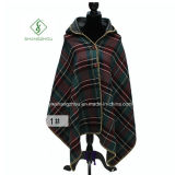 Double Side Plaid Shawl Maple Leaf Button Cloak with Hat