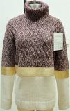 Cotton Acrylic Laides Mixed Stitch Turtleneck Pullover Knit Sweater