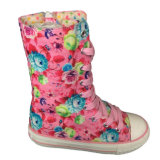 High Top Pink Flower Patterned Lace-up Canvas Shoes for Children