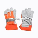 Fluorescent Orange Cow Split Leather Full Plam Leather Safety Glove-3031