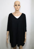 Lady Fashion Acrylic Viscose Knitted V-Neck Shirt (YKY2019)