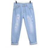 New Fashion and Light Blue Broken Washing Jeans for Lady (HDLJ0036-17)