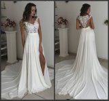 Sheer Bridal Formal Gowns A-Line Chiffon Lace Beach Garden Wedding Dress H059