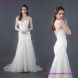 Beautiful Beaded Flower Lace Wedding Gown with a Fitted Long Line Bodice and a Layered Tulle Skirt