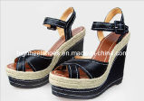 Fashion High Heel Black Women Wedge Sandals (Hcy02-567)