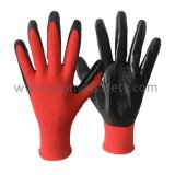 13G Red Polyester Knitted Gloves with Black Nitrile Dipping