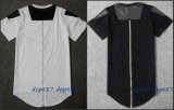 Black Long Zipper T-Shirt Leather Patchwork