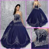Strapless Navy Blue Embroidery Quinceanera Dress, Bridal Ball Gown Q172