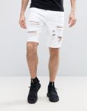 Men's Denim Shorts in Slim Fit with Heavy Rips