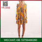 China Factory Fancy V-Necked Long Sleeve Woman Floral Dresses