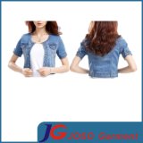Round Collar Women Jean Short Coat for Skirt (JC4052)