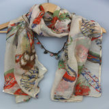 Summer Beach Feather Pattern Printing Shawl for Ladies Fashion Accessory