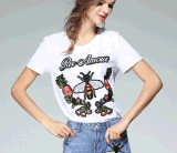 Occident Fashion Lady Bees Embroidered Cotton Short Sleeve T-Shirt