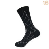 Men's Black Custom Design Dress Socks with White Jacquard