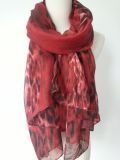 Red Color Printing Leopard Pattern Scarf for Women Fashion Accessories