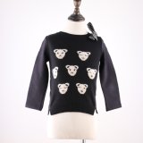 Girl's Bear Jacquard and Bow Fashion Sweater with Long Sleeve